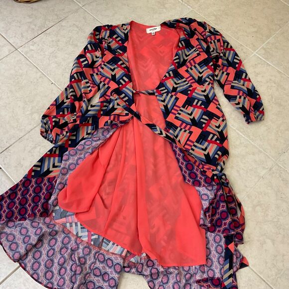 Anthropologie WRAP DRESS Porridge Amity Women's size XS MIDI CONTRASTING HEM - Picture 5 of 12